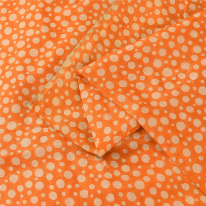 Sanskriti Vintage Sarees Orange Polka Dot Pure Silk Print Sari 5yd Craft Fabric