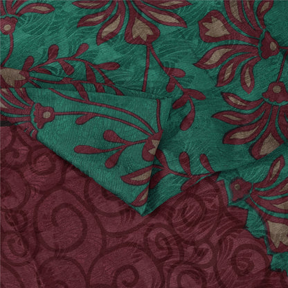 Sanskriti Vintage Sarees Green & Purple Pure Silk Printed Sari 5+yd Craft Fabric