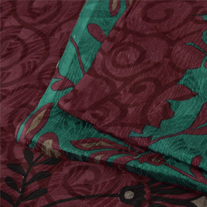 Sanskriti Vintage Sarees Green & Purple Pure Silk Printed Sari 5+yd Craft Fabric