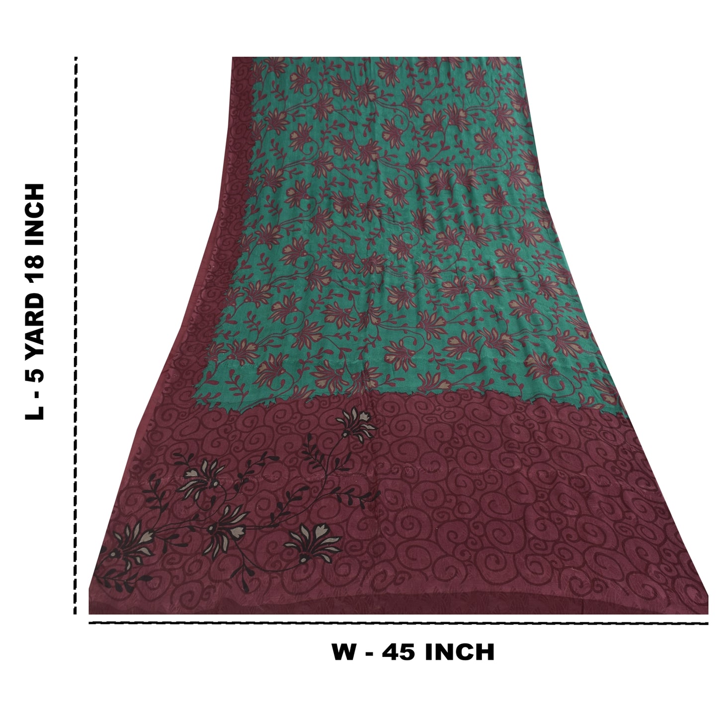 Sanskriti Vintage Sarees Green & Purple Pure Silk Printed Sari 5+yd Craft Fabric