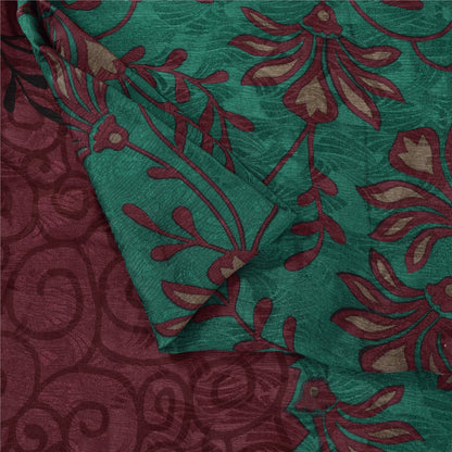 Sanskriti Vintage Sarees Green & Purple Pure Silk Printed Sari 5+yd Craft Fabric