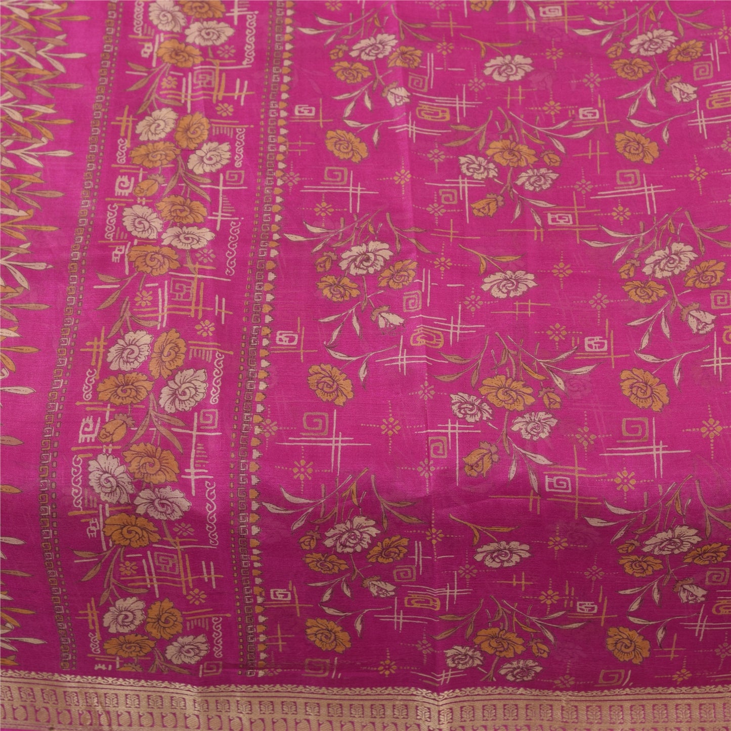 Sanskriti Vintage Sarees Purple 100% Pure Silk Printed Sari 5+yd Craft Fabric