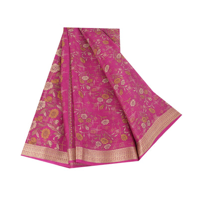 Sanskriti Vintage Sarees Purple 100% Pure Silk Printed Sari 5+yd Craft Fabric