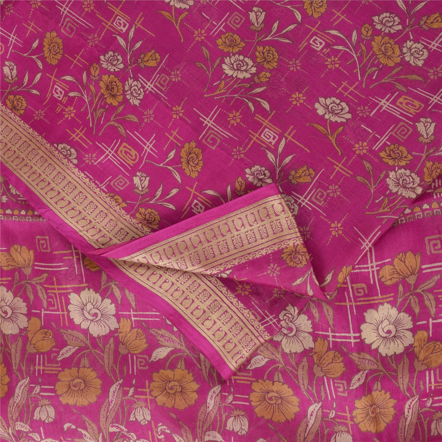 Sanskriti Vintage Sarees Purple 100% Pure Silk Printed Sari 5+yd Craft Fabric