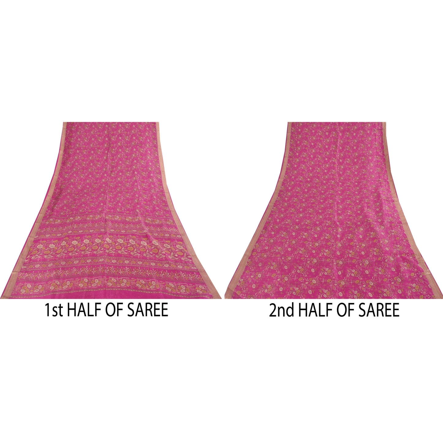 Sanskriti Vintage Sarees Purple 100% Pure Silk Printed Sari 5+yd Craft Fabric