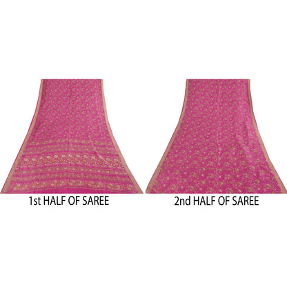 Sanskriti Vintage Sarees Purple 100% Pure Silk Printed Sari 5+yd Craft Fabric