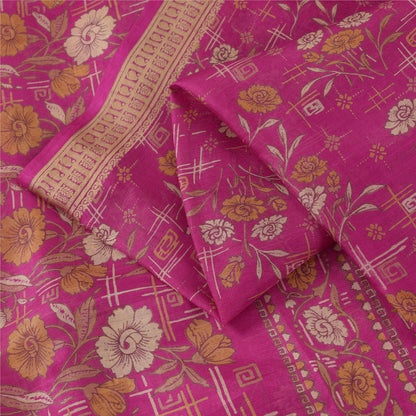 Sanskriti Vintage Sarees Purple 100% Pure Silk Printed Sari 5+yd Craft Fabric