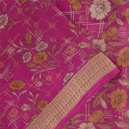 Sanskriti Vintage Sarees Purple 100% Pure Silk Printed Sari 5+yd Craft Fabric