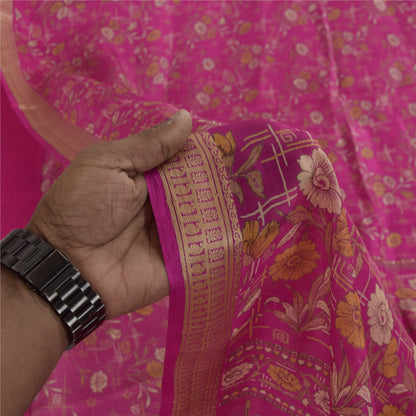 Sanskriti Vintage Sarees Purple 100% Pure Silk Printed Sari 5+yd Craft Fabric