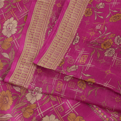 Sanskriti Vintage Sarees Purple 100% Pure Silk Printed Sari 5+yd Craft Fabric