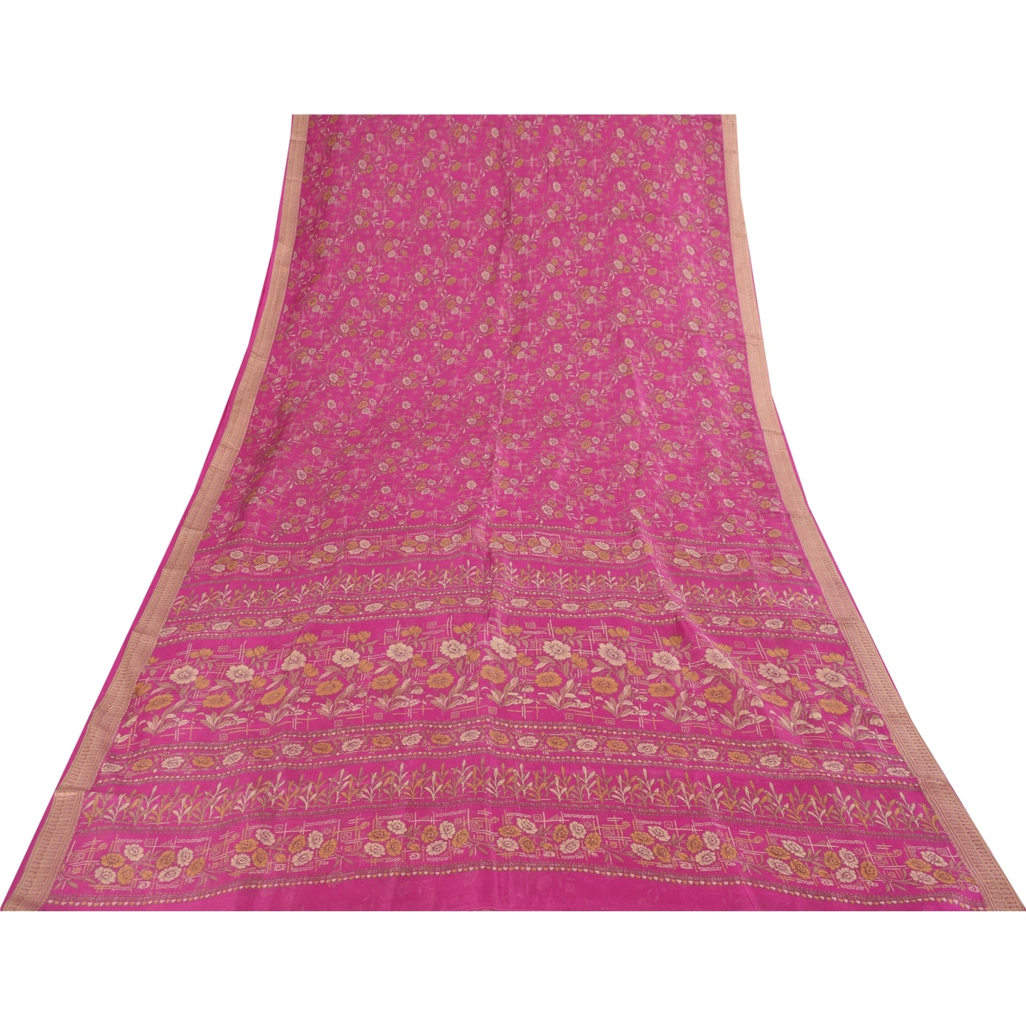 Sanskriti Vintage Sarees Purple 100% Pure Silk Printed Sari 5+yd Craft Fabric