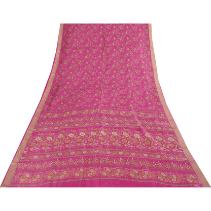 Sanskriti Vintage Sarees Purple 100% Pure Silk Printed Sari 5+yd Craft Fabric