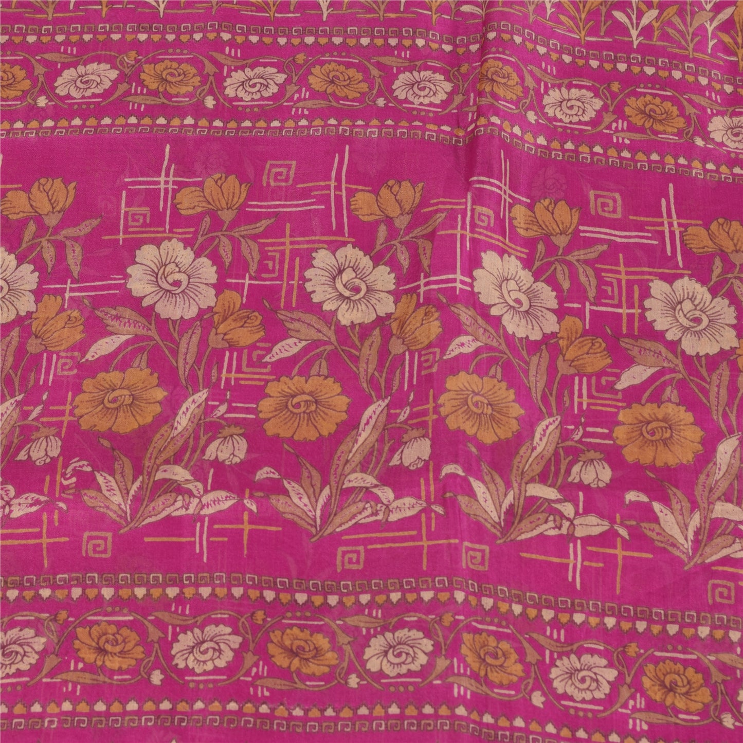 Sanskriti Vintage Sarees Purple 100% Pure Silk Printed Sari 5+yd Craft Fabric