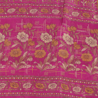 Sanskriti Vintage Sarees Purple 100% Pure Silk Printed Sari 5+yd Craft Fabric