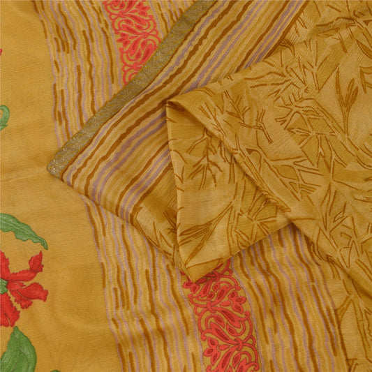 Sanskriti Vintage Sarees Grøn Zari Border Pure Silke Printed Sari 5+yd Stof