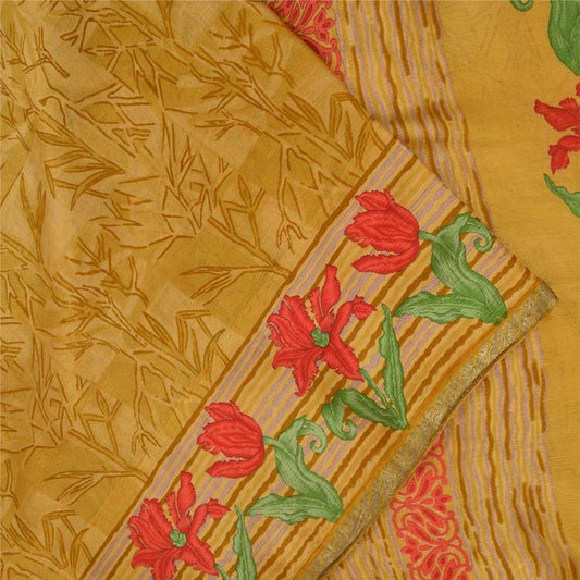 Sanskriti Vintage Sarees Grøn Zari Border Pure Silke Printed Sari 5+yd Stof