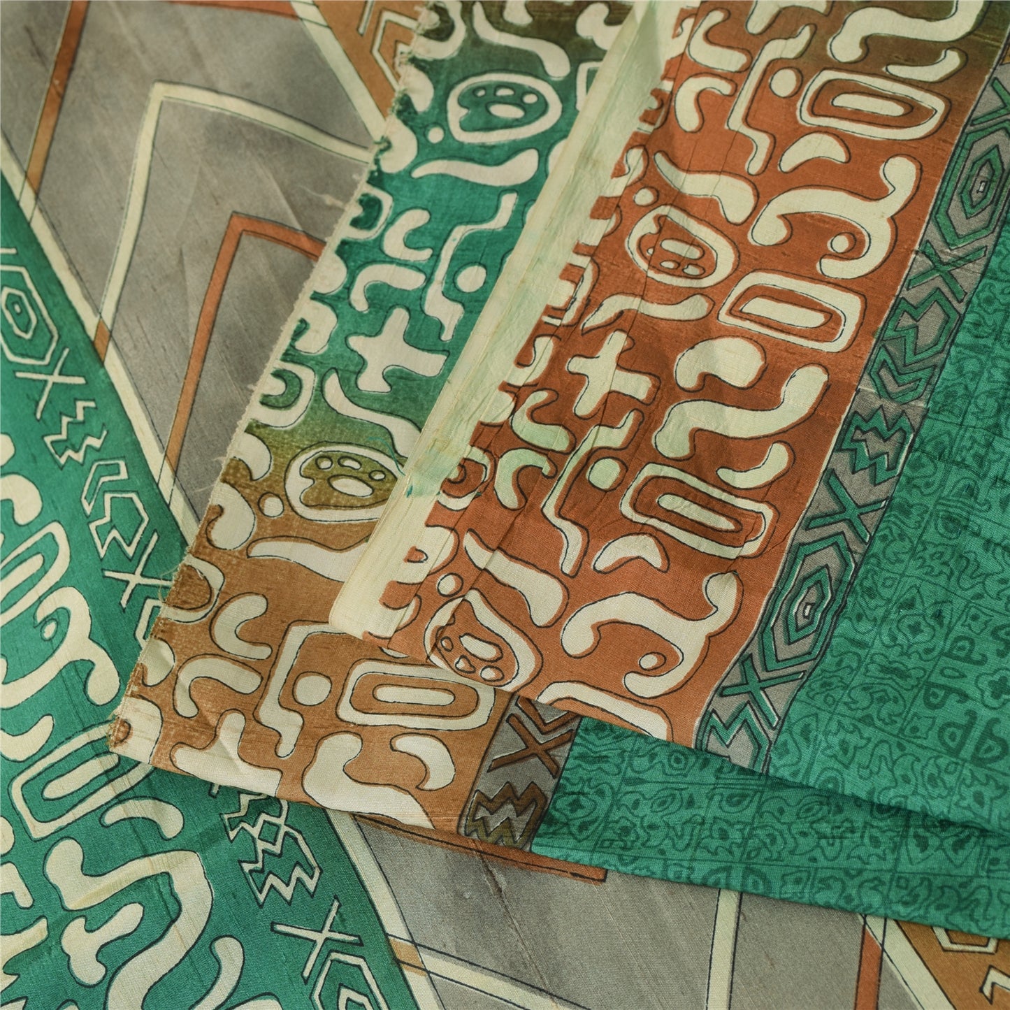 Sanskriti Vintage Sarees Green Indian Pure Silk Printed Sari 5+yd Craft Fabric