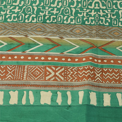 Sanskriti Vintage Sarees Green Indian Pure Silk Printed Sari 5+yd Craft Fabric