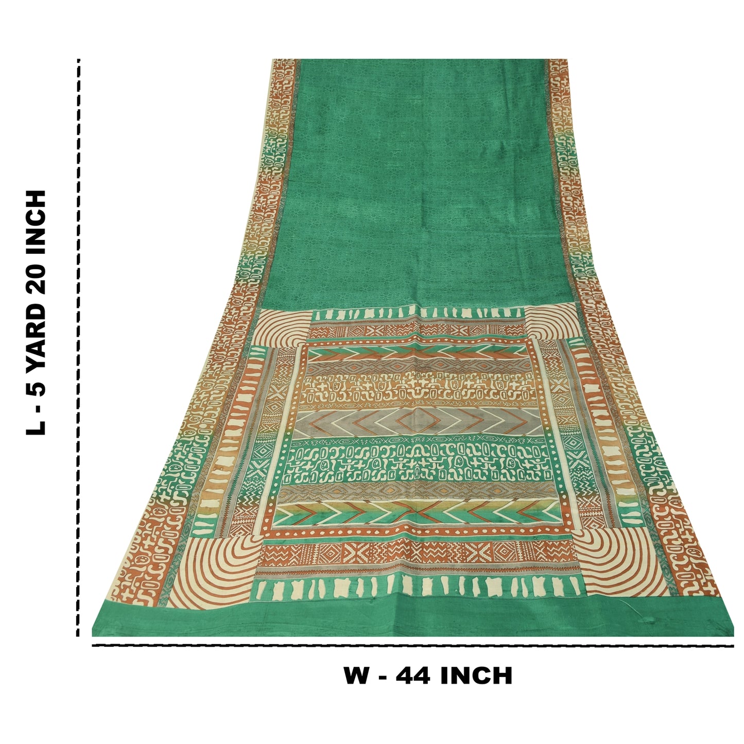 Sanskriti Vintage Sarees Green Indian Pure Silk Printed Sari 5+yd Craft Fabric
