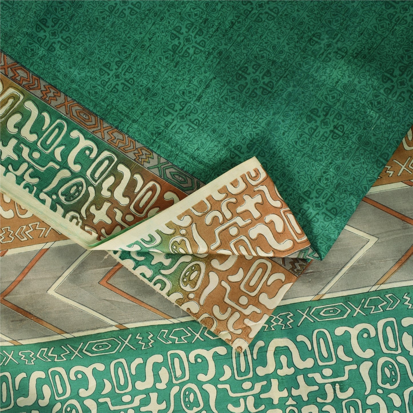 Sanskriti Vintage Sarees Green Indian Pure Silk Printed Sari 5+yd Craft Fabric