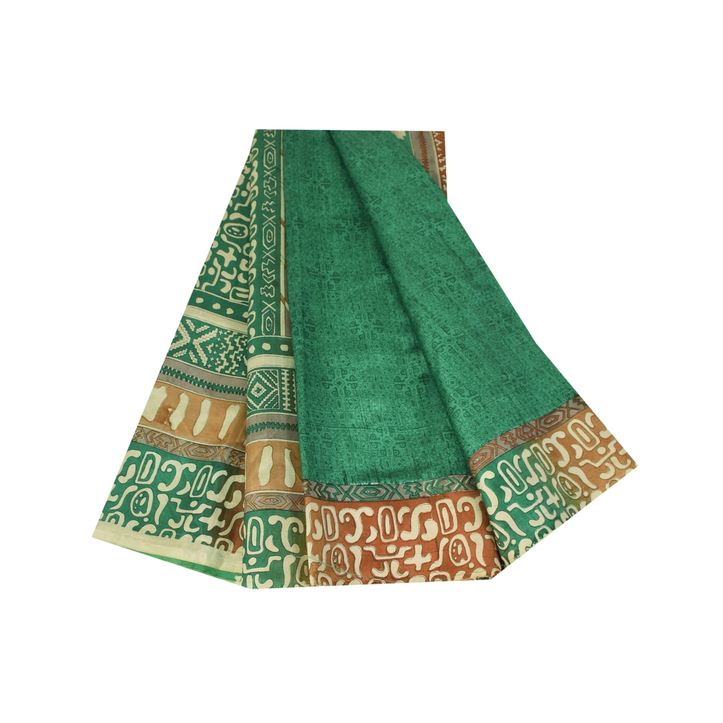 Sanskriti Vintage Sarees Green Indian Pure Silk Printed Sari 5+yd Craft Fabric