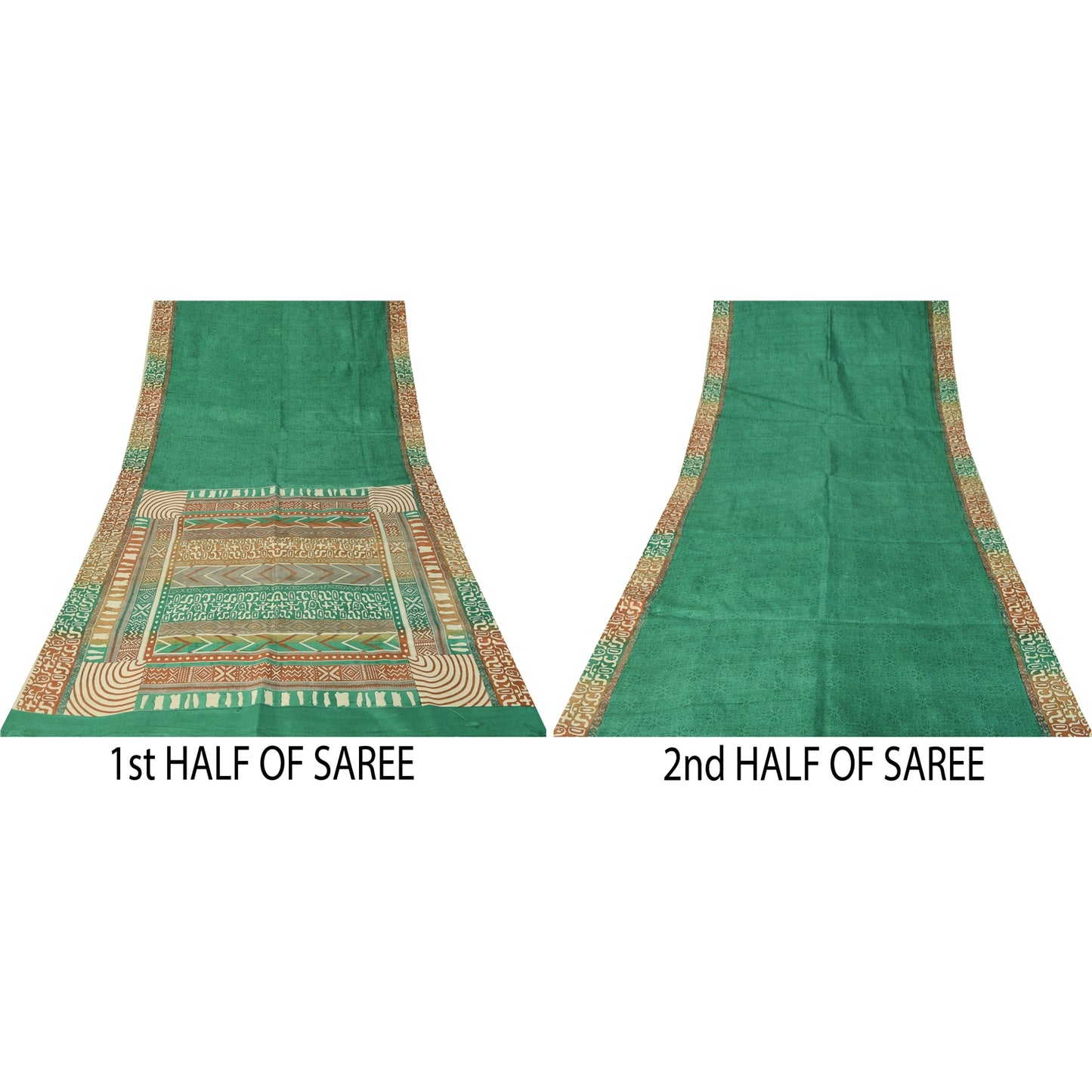 Sanskriti Vintage Sarees Green Indian Pure Silk Printed Sari 5+yd Craft Fabric