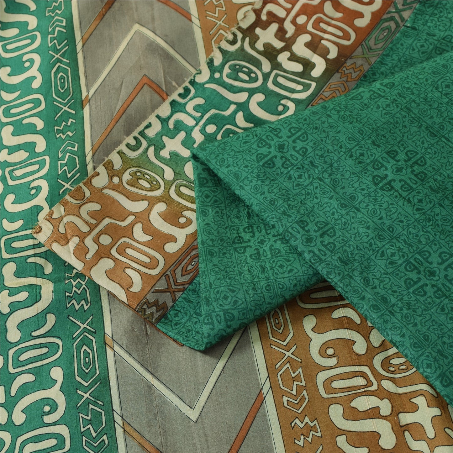 Sanskriti Vintage Sarees Green Indian Pure Silk Printed Sari 5+yd Craft Fabric