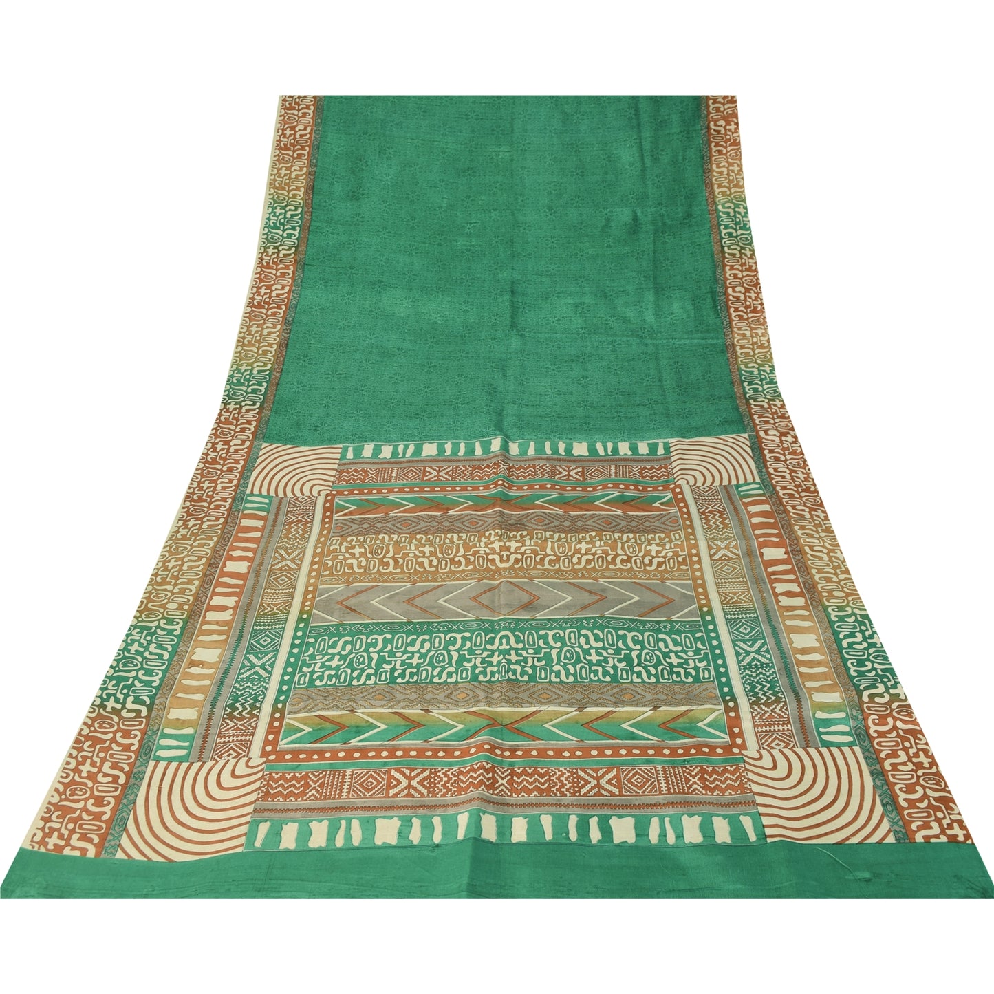 Sanskriti Vintage Sarees Green Indian Pure Silk Printed Sari 5+yd Craft Fabric