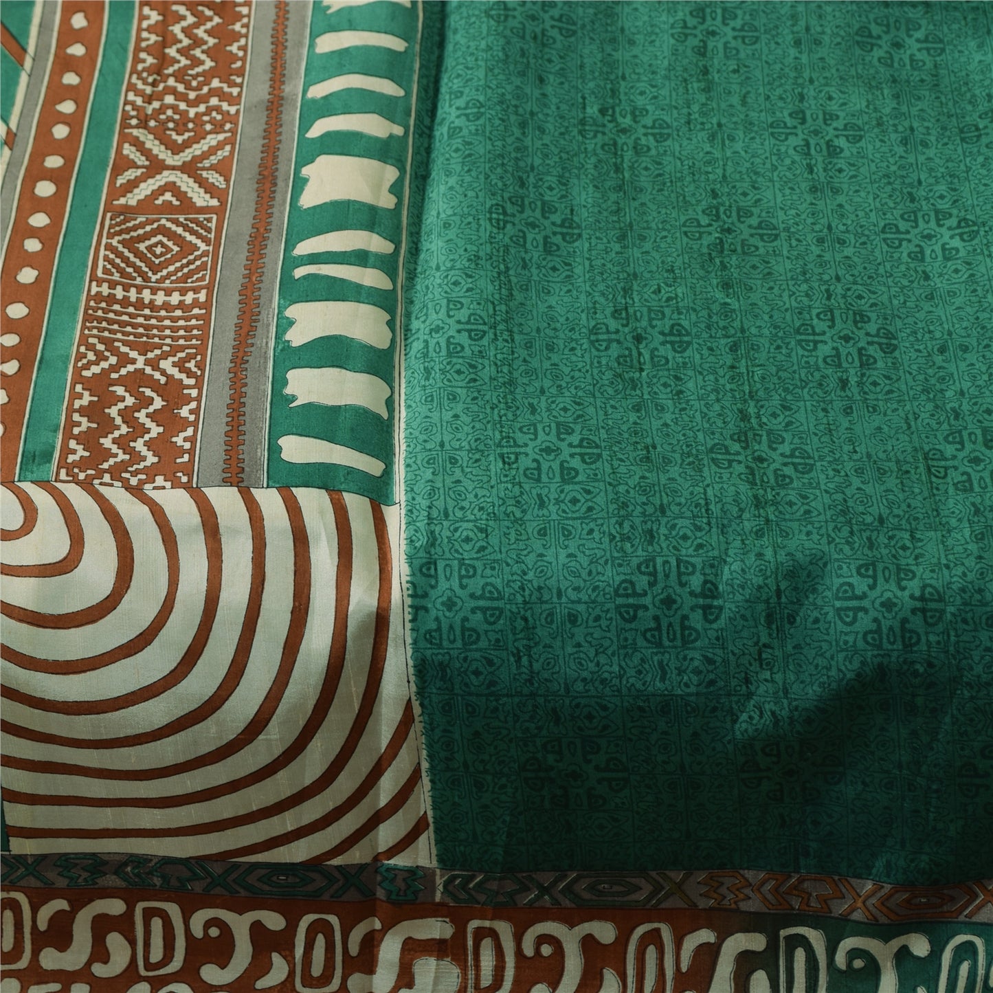 Sanskriti Vintage Sarees Green Indian Pure Silk Printed Sari 5+yd Craft Fabric