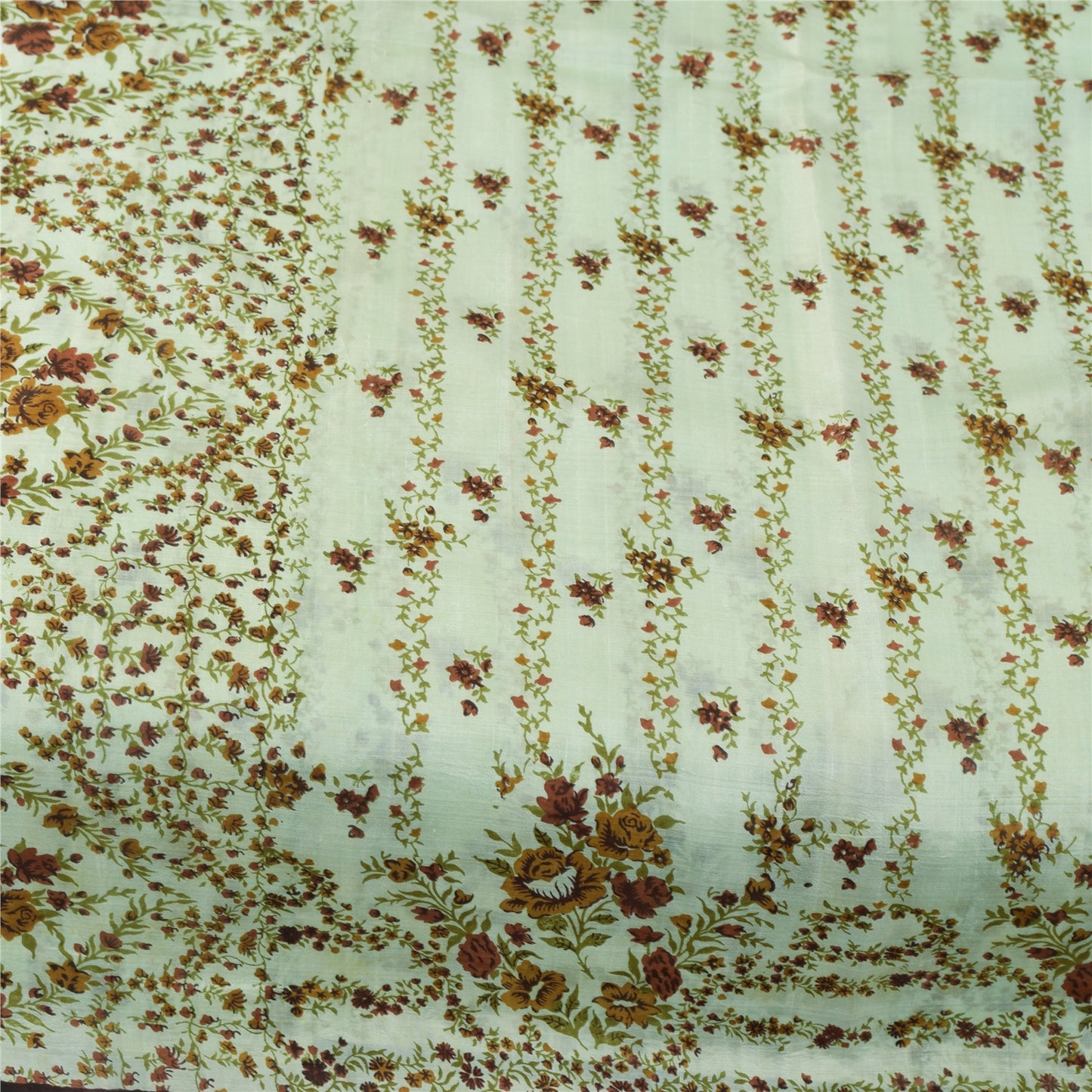 Sanskriti Vintage Sarees Pastel-Green Pure Silk Printed Sari 6yd Craft Fabric