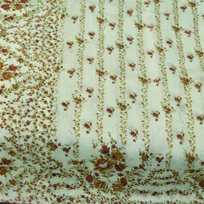 Sanskriti Vintage Sarees Pastel-Green Pure Silk Printed Sari 6yd Craft Fabric