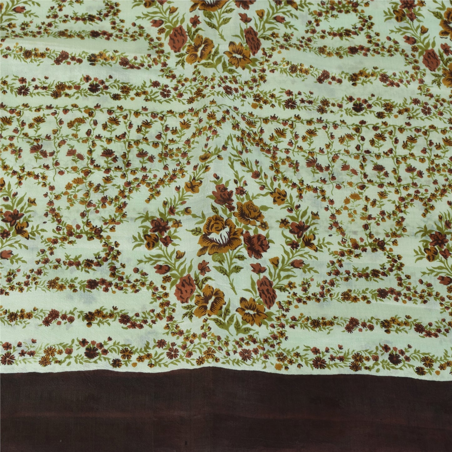 Sanskriti Vintage Sarees Pastel-Green Pure Silk Printed Sari 6yd Craft Fabric