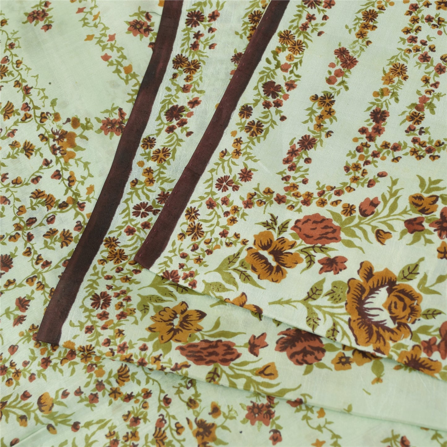 Sanskriti Vintage Sarees Pastel-Green Pure Silk Printed Sari 6yd Craft Fabric