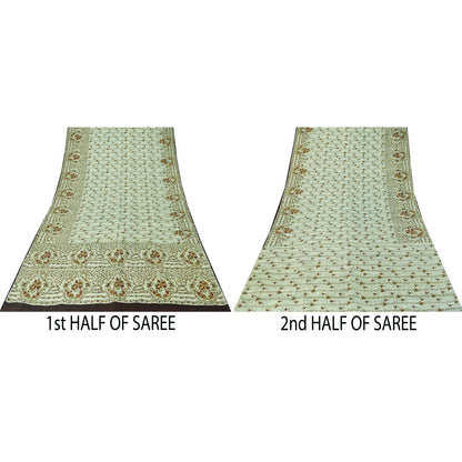 Sanskriti Vintage Sarees Pastel-Green Pure Silk Printed Sari 6yd Craft Fabric