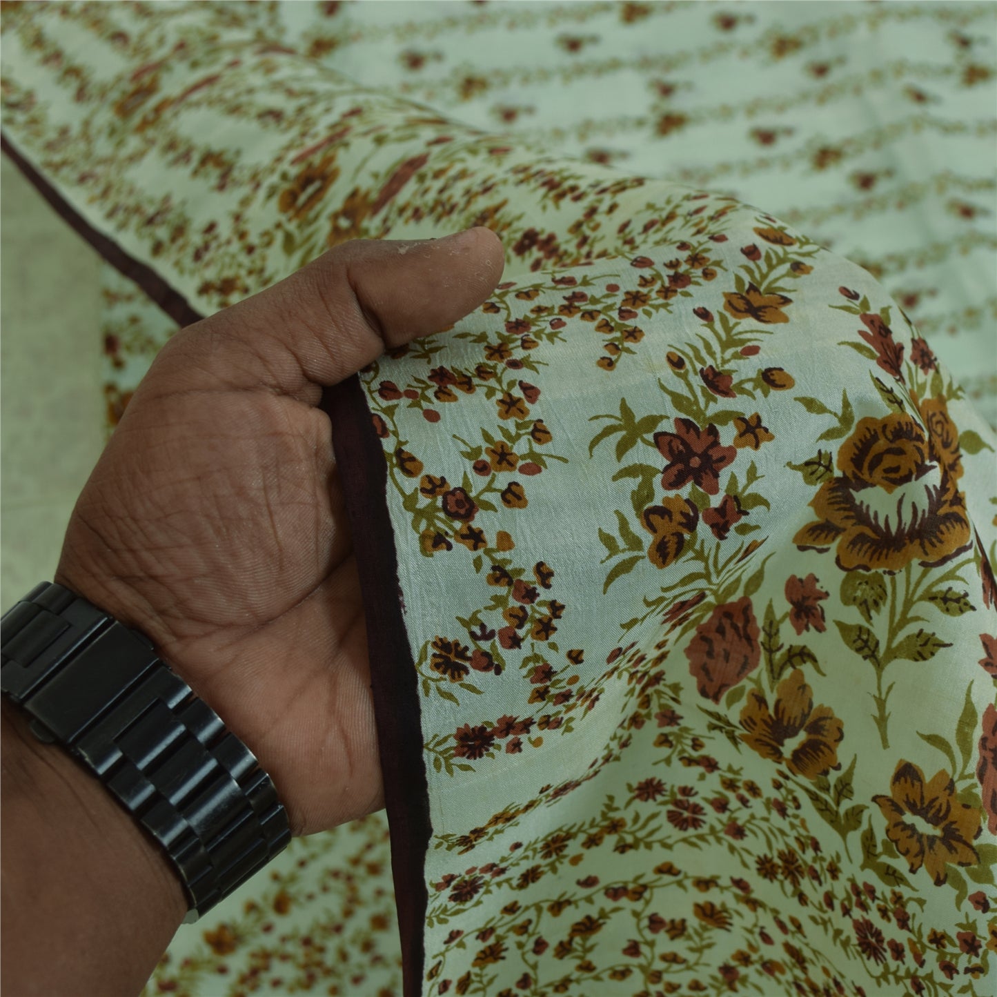 Sanskriti Vintage Sarees Pastel-Green Pure Silk Printed Sari 6yd Craft Fabric