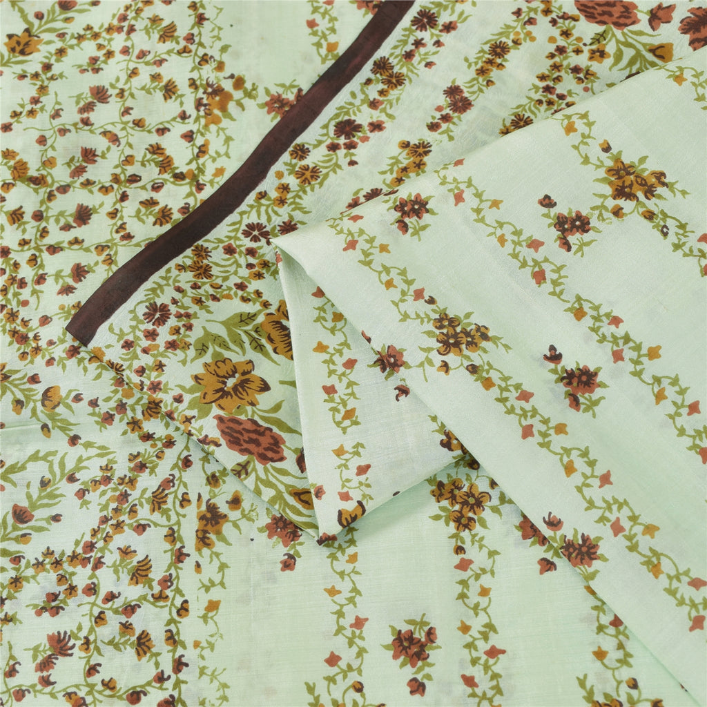 Sanskriti Vintage Sarees Pastel-Green Pure Silk Printed Sari 6yd Craft Fabric
