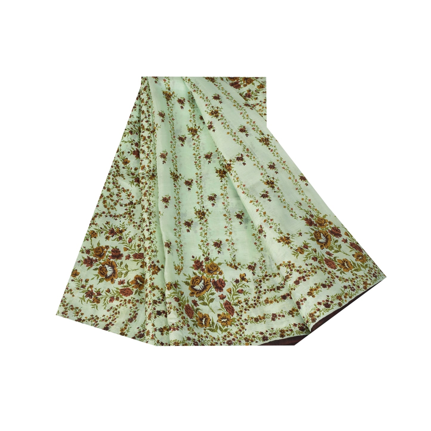 Sanskriti Vintage Sarees Pastel-Green Pure Silk Printed Sari 6yd Craft Fabric