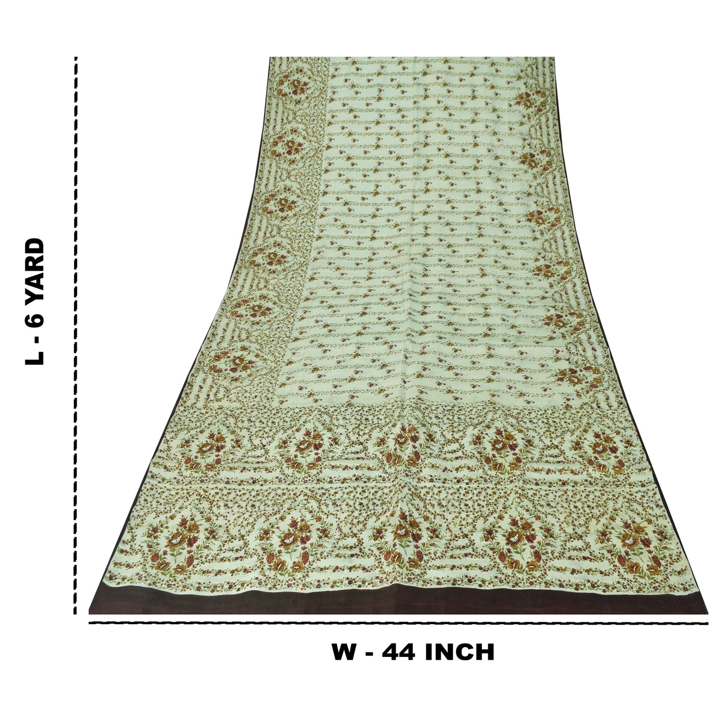 Sanskriti Vintage Sarees Pastel-Green Pure Silk Printed Sari 6yd Craft Fabric