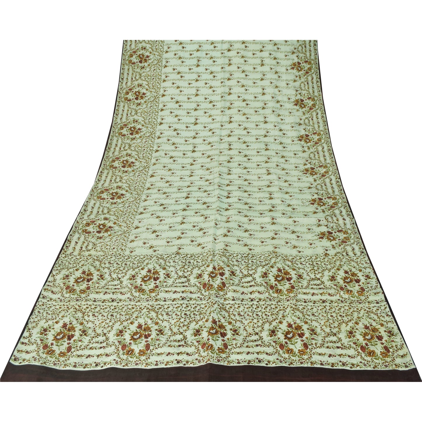 Sanskriti Vintage Sarees Pastel-Green Pure Silk Printed Sari 6yd Craft Fabric