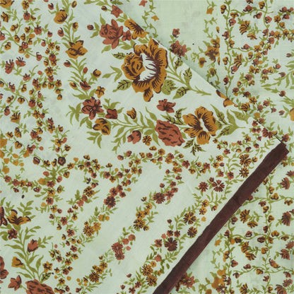 Sanskriti Vintage Sarees Pastel-Green Pure Silk Printed Sari 6yd Craft Fabric