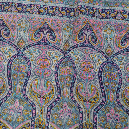 Sanskriti Vintage Sarees Gray Indian 100%Pure Silk Printed Sari 6yd Craft Fabric