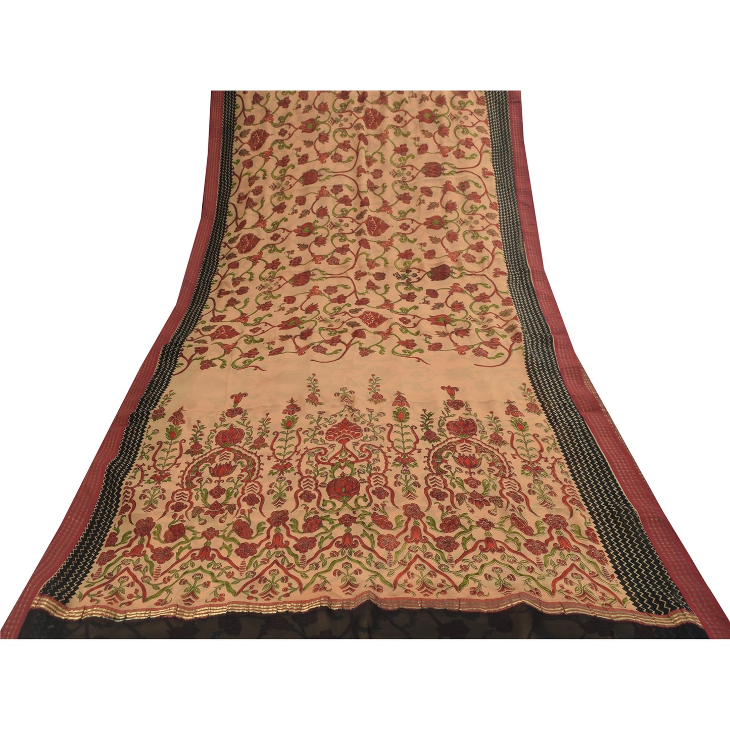 Sanskriti Vintage Sarees Peach Pure Chiffon Silk Printed Sari 5+yd Craft Fabric