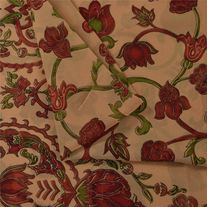 Sanskriti Vintage Sarees Peach Pure Chiffon Silk Printed Sari 5+yd Craft Fabric