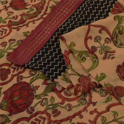 Sanskriti Vintage Sarees Peach Pure Chiffon Silk Printed Sari 5+yd Craft Fabric