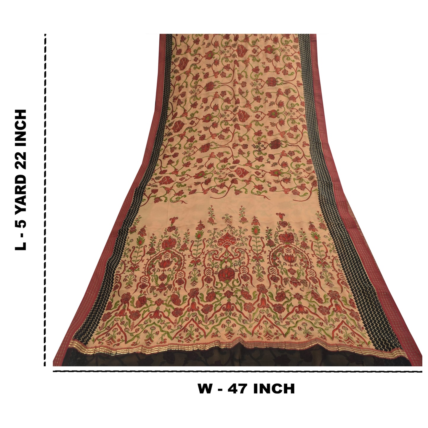 Sanskriti Vintage Sarees Peach Pure Chiffon Silk Printed Sari 5+yd Craft Fabric