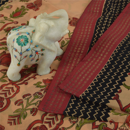 Sanskriti Vintage Sarees Peach Pure Chiffon Silk Printed Sari 5+yd Craft Fabric