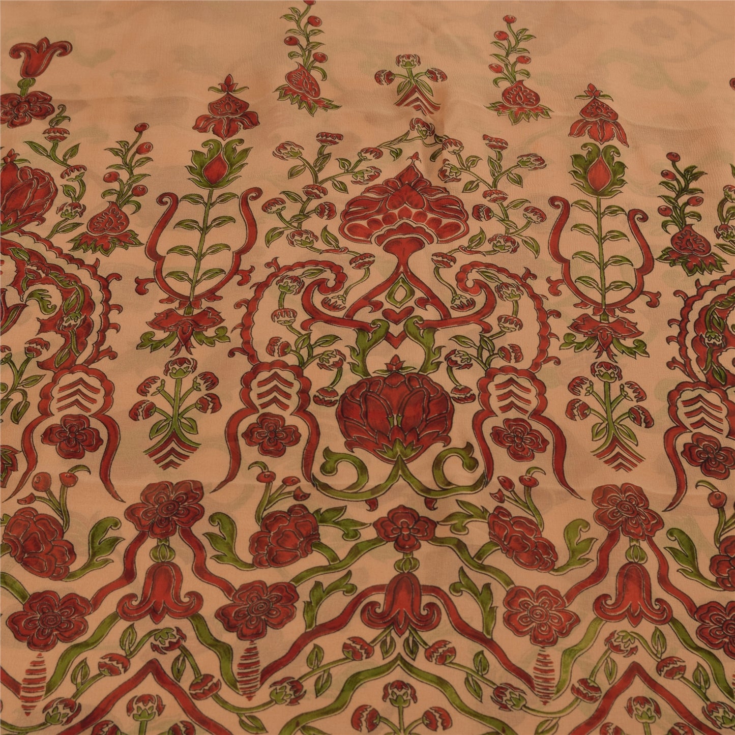 Sanskriti Vintage Sarees Peach Pure Chiffon Silk Printed Sari 5+yd Craft Fabric