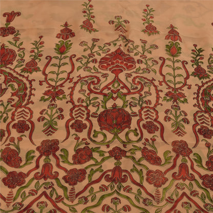 Sanskriti Vintage Sarees Peach Pure Chiffon Silk Printed Sari 5+yd Craft Fabric