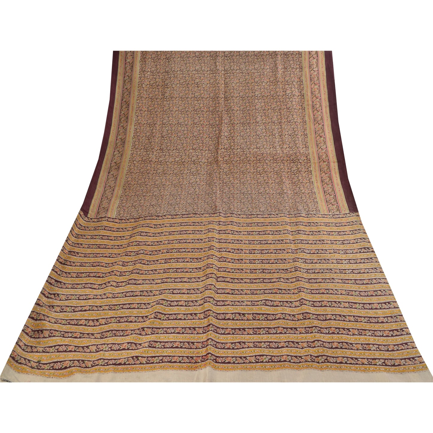 Sanskriti Vintage Sarees Dark Red 100% Pure Silk Printed Sari 5+yd Craft Fabric