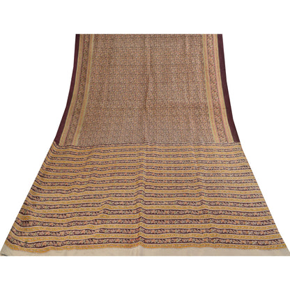 Sanskriti Vintage Sarees Dark Red 100% Pure Silk Printed Sari 5+yd Craft Fabric